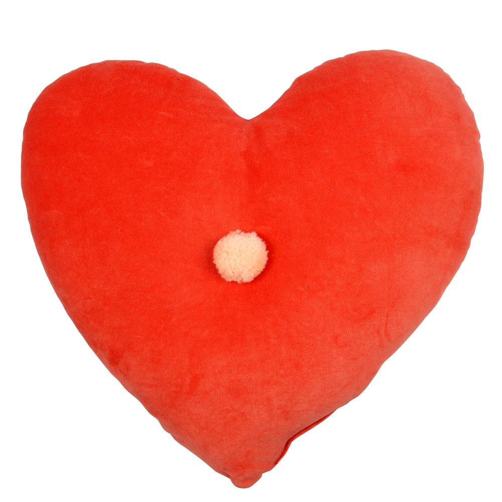 Coral Pink Heart Velvet Cushion