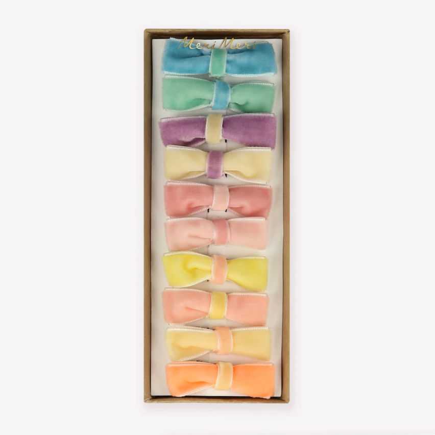 Pastel Velvet Mini Bow Clips