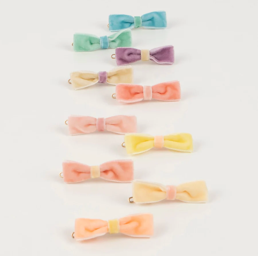 Pastel Velvet Mini Bow Clips