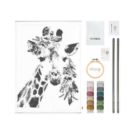 Crazy Giraffe Embroidery Kit Natural - Multicolour