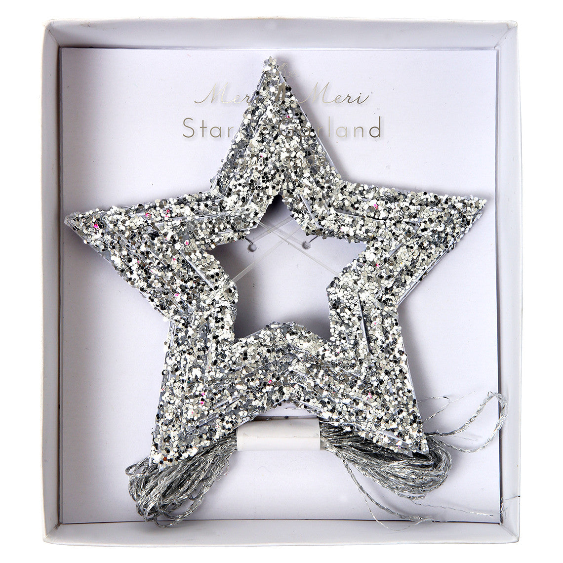 Silver Glitter Stars Mini Garland