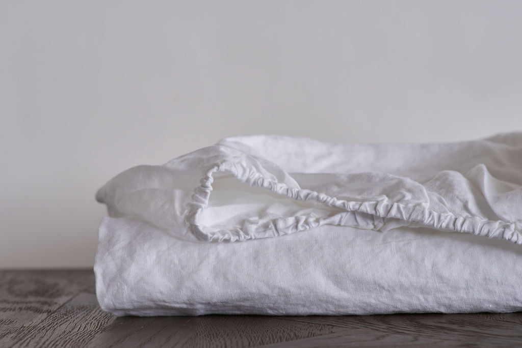 Linen Baby Fitted Sheet - Snow White (120 x 60 x 27cm)